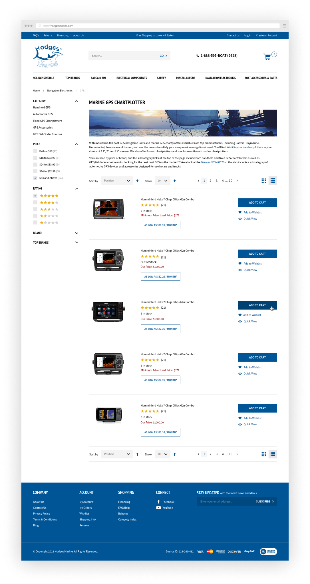 Hodges marine online store design category page