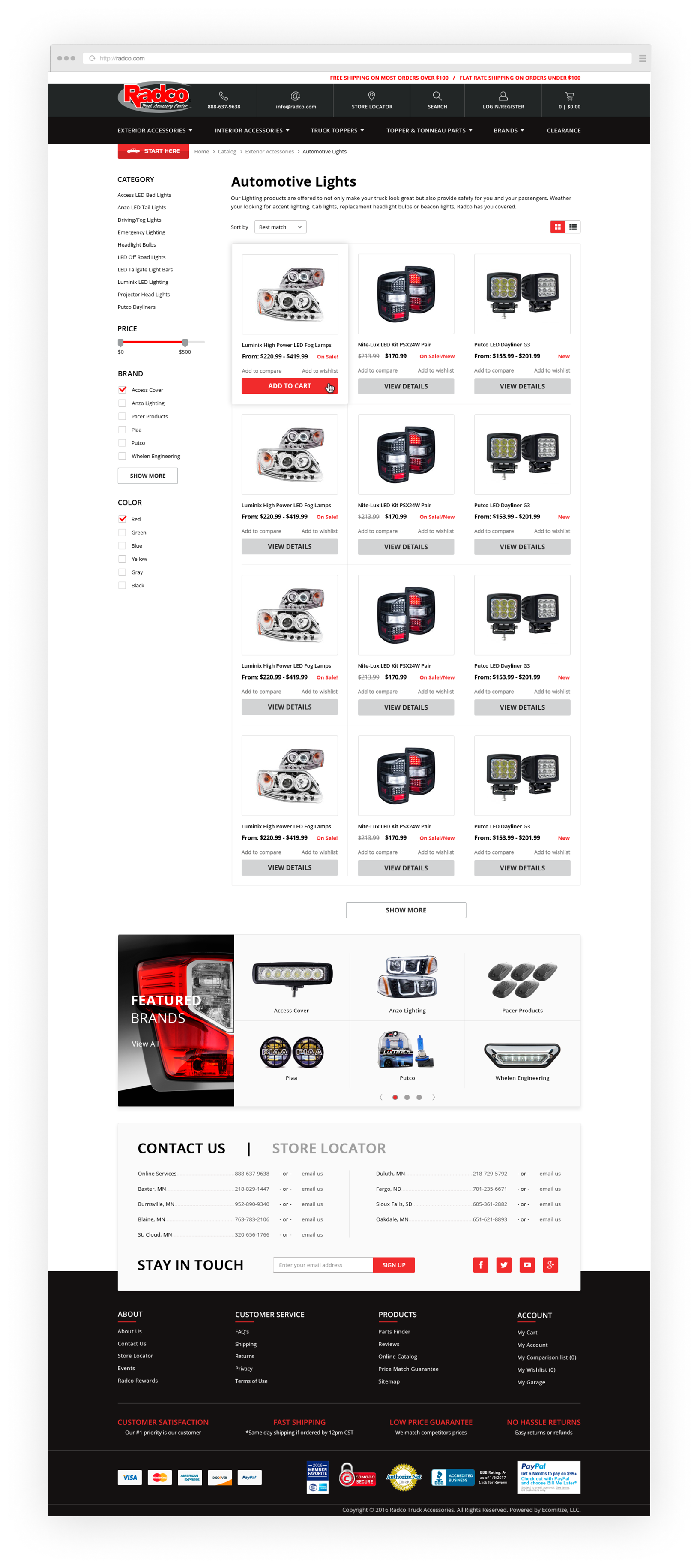 Radco online store design category page