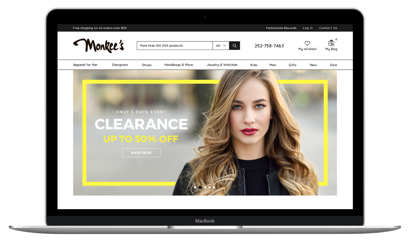 Monkee's fashion online store design desktop