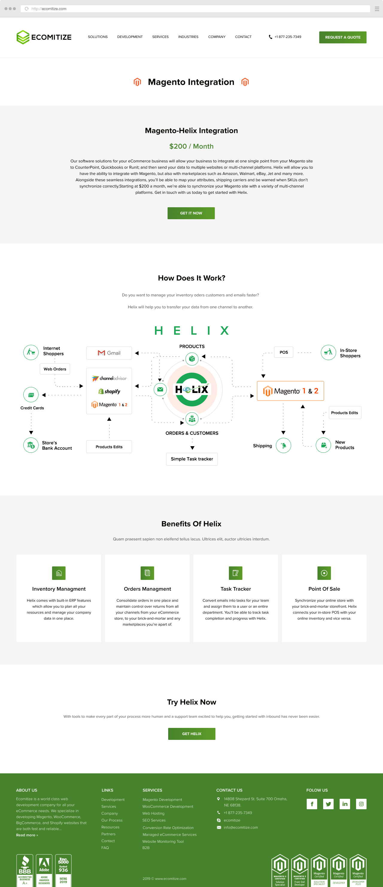 Ecomitize corporate website design solution integrations page