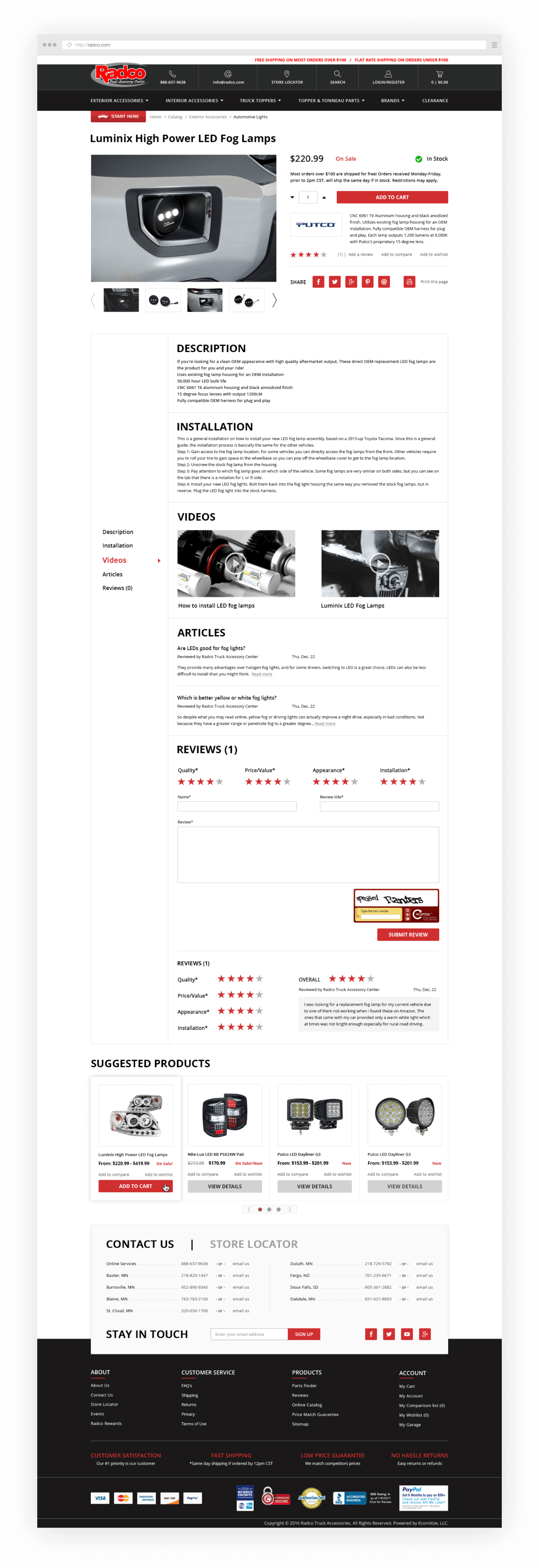 Radco online store design item page