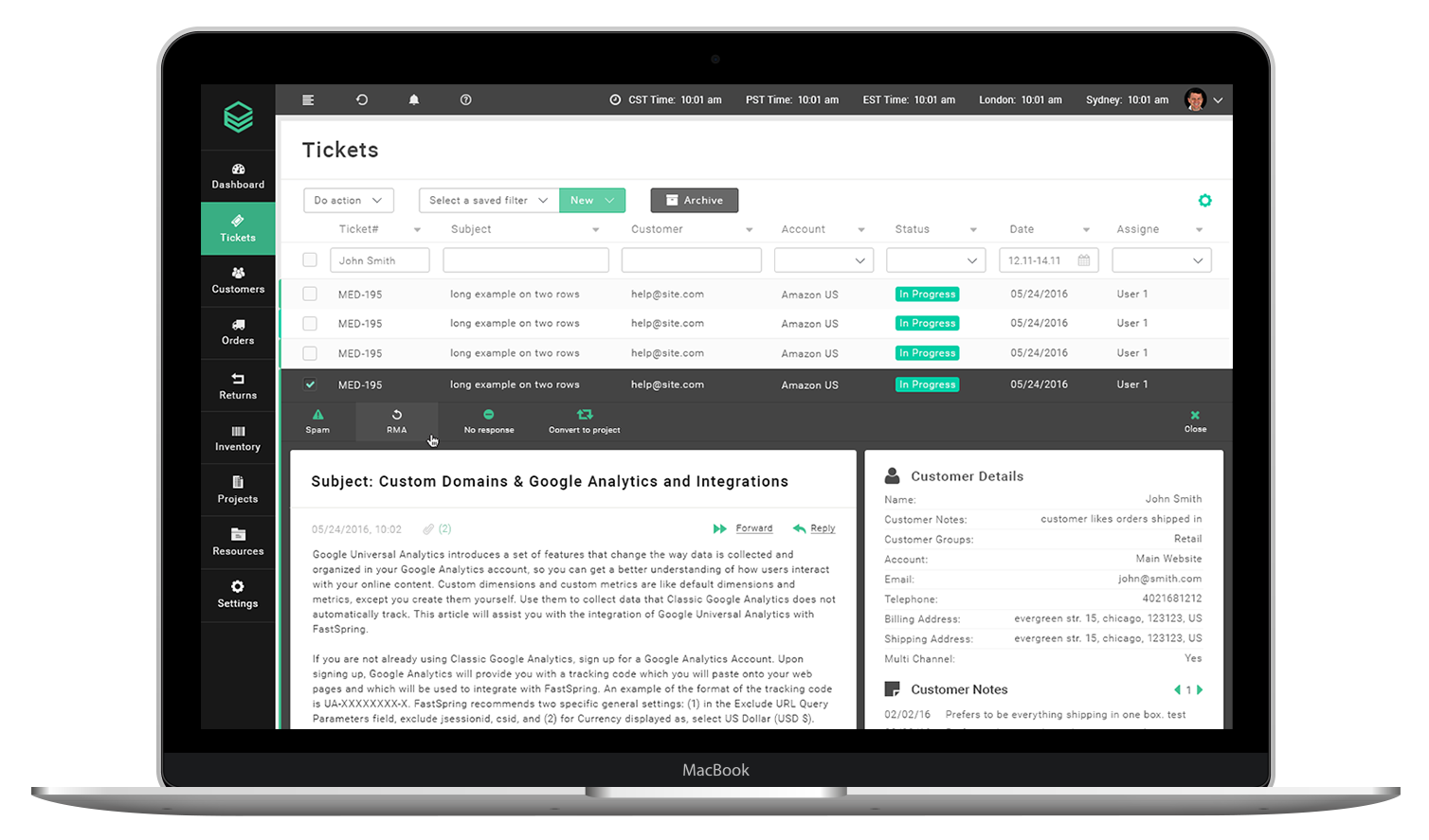 SaaS system Helix design Tickets page