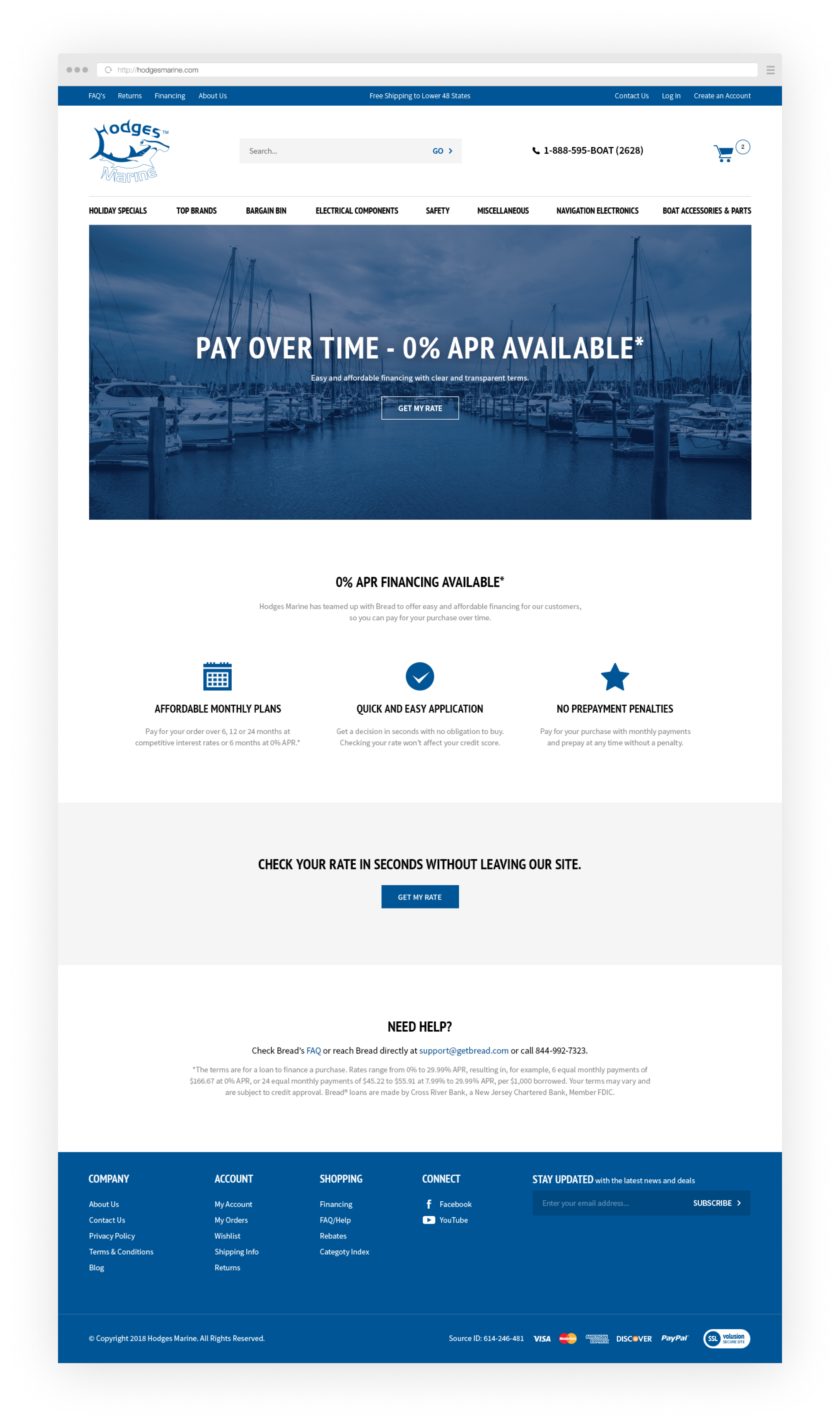 Hodges marine online store design financing page