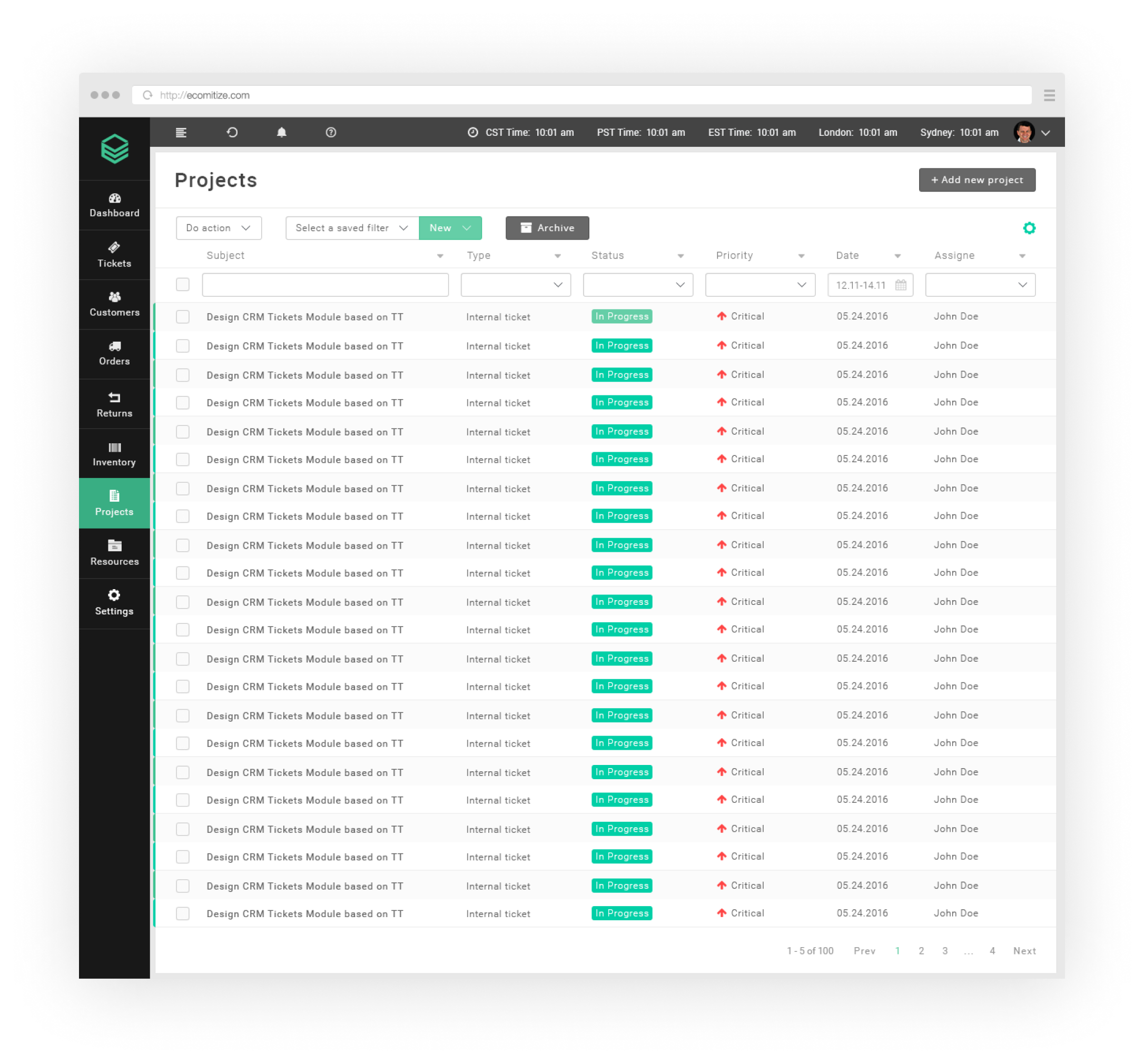 SaaS system Helix design Projects page