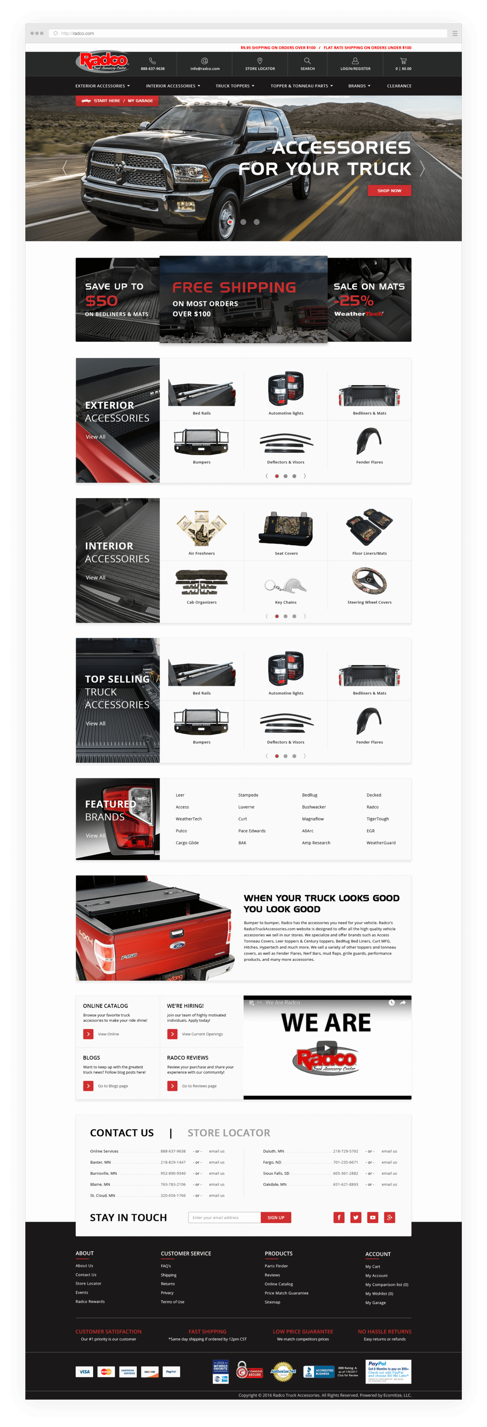 Radco auto accessories online store design home page