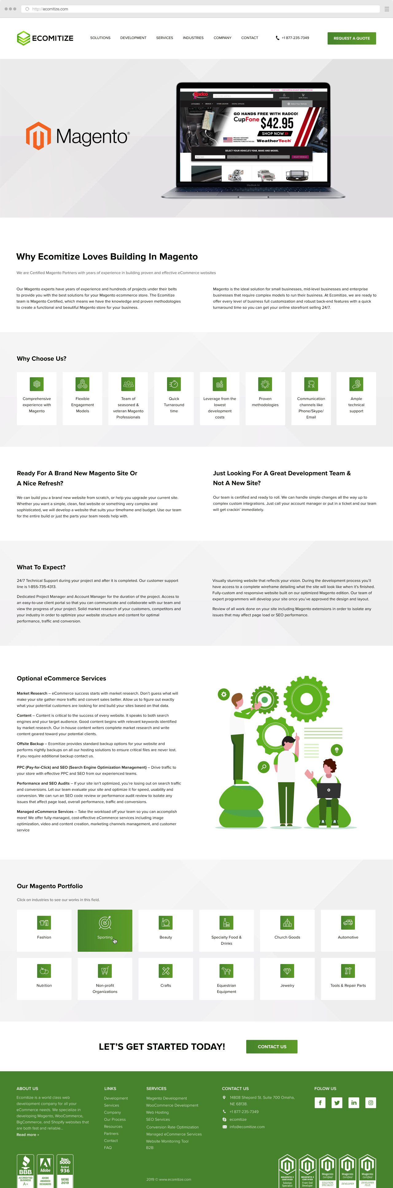 Ecomitize corporate website design magento development page