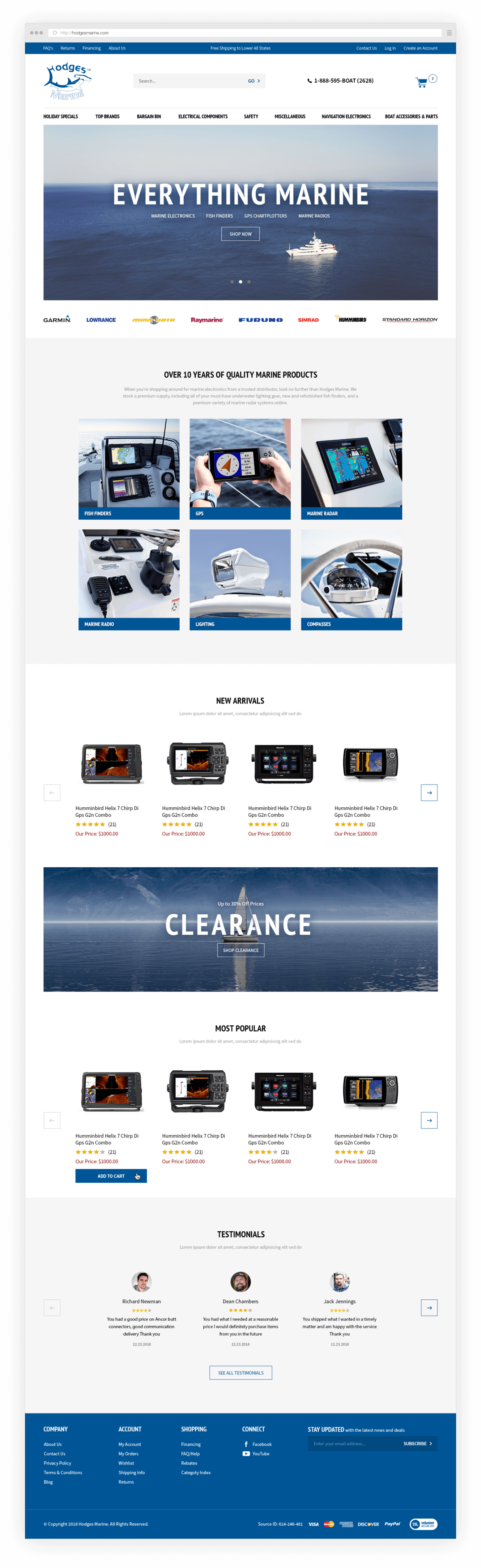 Hodges marine online store design home page